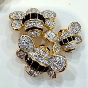Swarovski Crystal Bee Brooch Trio in Gold and Black